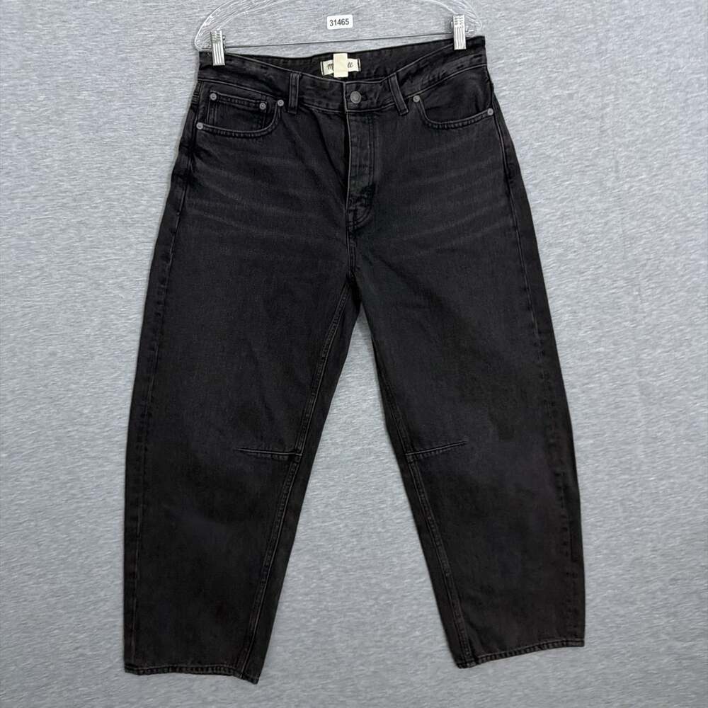 Madewell Women's Size 29 Black Denim Raw Hem The Darted Barrel Leg Jeans